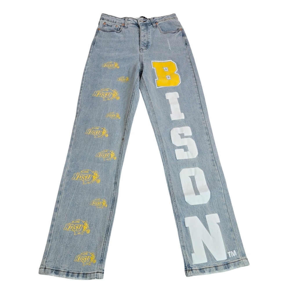 Gameday Social NDSU Bison Light Wash Straight Leg Jeans Womens NWT 25